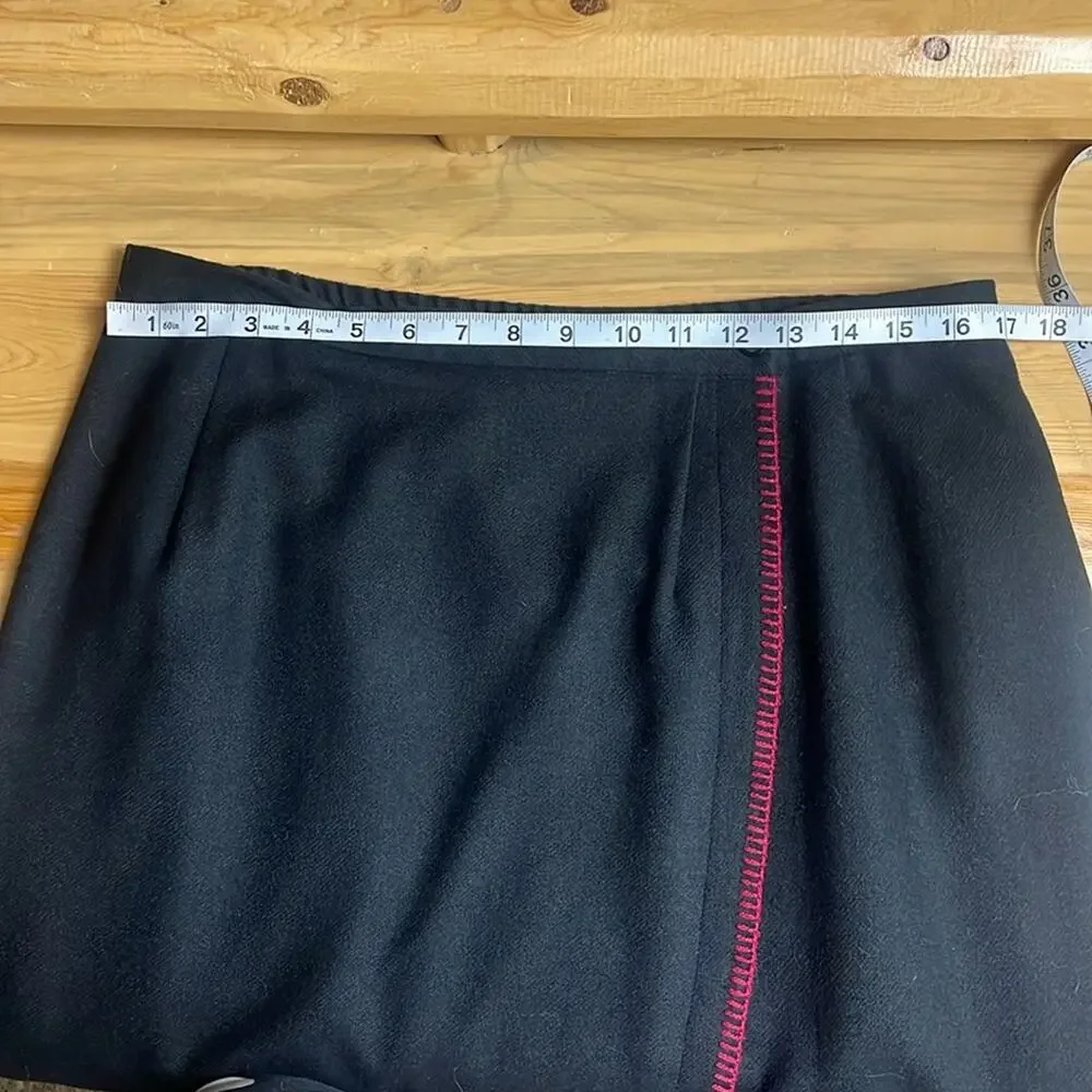 Vintage Requirements 100% wool southwestern red stitch wrap front skirt sz 14